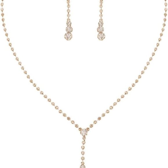 Luxury Rhinestone Necklace And Earring Jewelry Set – Statement Women Bridal Party Prom